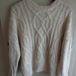 NWOT BB DAKOTA Knit Sweater XS Raglan Natural w/Gold Fleck Crew Neck Ribbed Trim